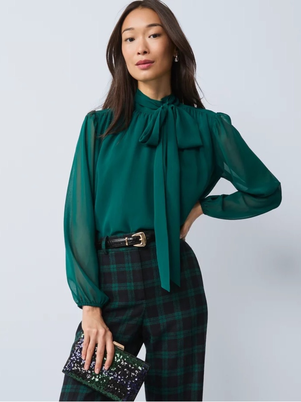 Ann Taylor Emerald Green Tie-Neck Blouse